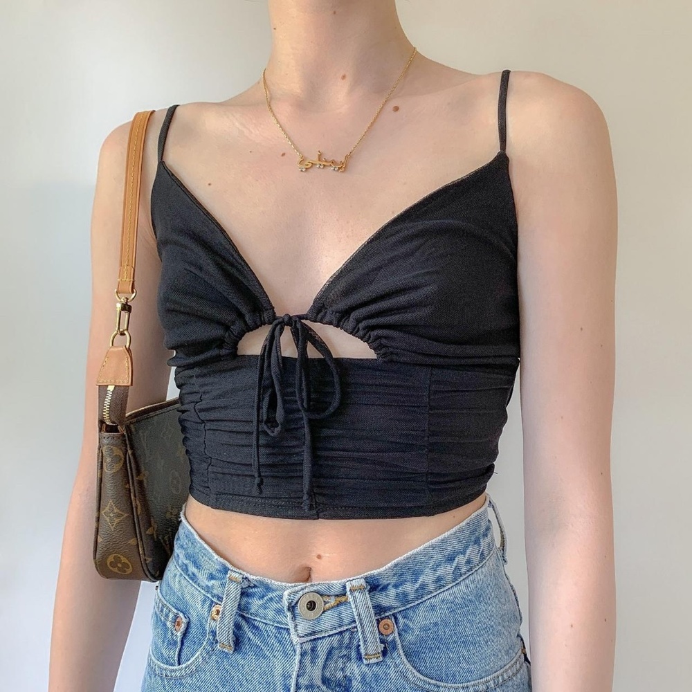 Urban Outfitters — BNWT My Sweetheart Mesh Tie-Front Cami in Black ✨